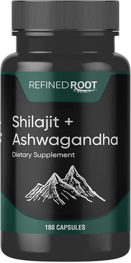 Shilajit Supplement 1000mg & Ashwagandha Supplements 500mg (180 (180 Capsules) (20% Fulvic