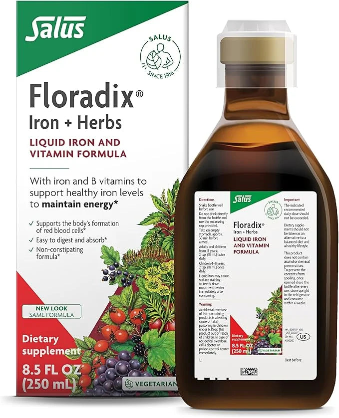 Floradix by Salus Iron & Herbs - Liquid Herbal Supplement for Energy Support - Iron Supplement with Vitamin C & B Complex ...