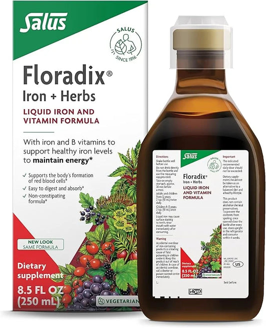 Floradix by Salus Iron & Herbs - Liquid Herbal Supplement for Energy Support - Iron Supplement with Vitamin C & B Complex ...
