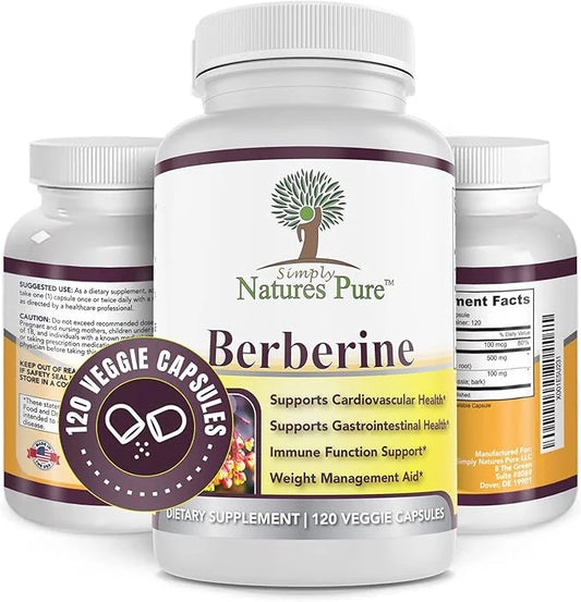 Simply Natures Pure Premium Berberine HCl 500mg - 120 Capsules - Cardiovascular Gastrointestinal Immune Support - Chromium...