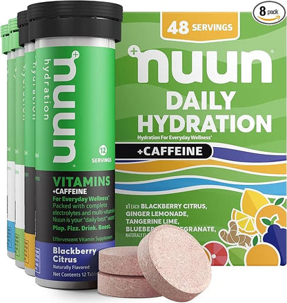 Nuun Hydration Vitamins Electrolyte Tablets, Mixed Flavor Pack + Caffeine, 5 Essential Electrolytes for Hydration + Vitami...