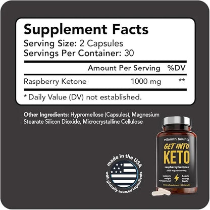 Vitamin Bounty Get Into Keto Pills - Premium Raspberry Ketones, Promotes Ketosis for Women and Men, Supports Keto Diet, Gr...