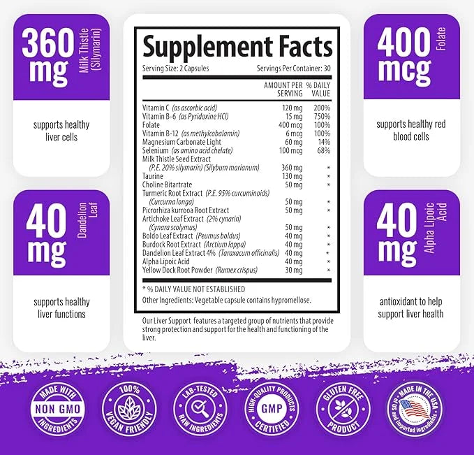 1 Body Liver Support Supplement B12 & 60 Vegan