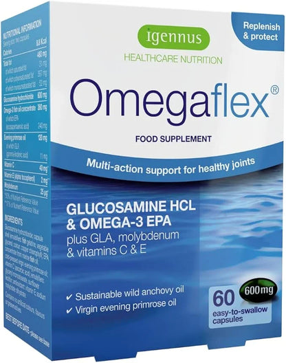 Omegaflex Glucosamine with High Strength Fish Omega-3 & 6, 70% 70% Concentration 60 Softgels