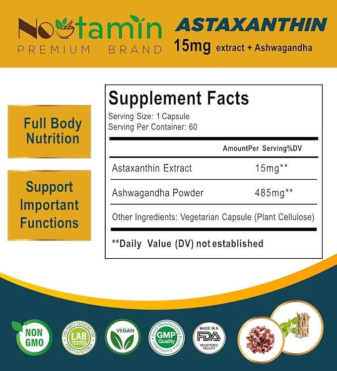 Nootamin Extra Strength Astaxanthin 15mg Supplement 60 Vegan