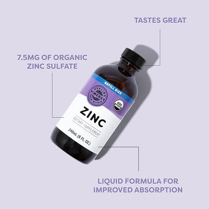Vimergy Liquid Zinc Refill – Fast-Absorbing Immune Support* – Promotes Healthy Bones & Skin – USDA Certified Organic, Vega...