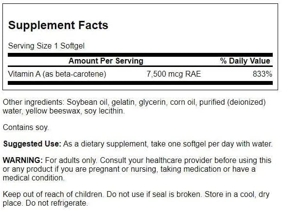 Swanson Beta-Carotene (Vitamin A) 25000 Iu (7500 mcg) 100 Sgels