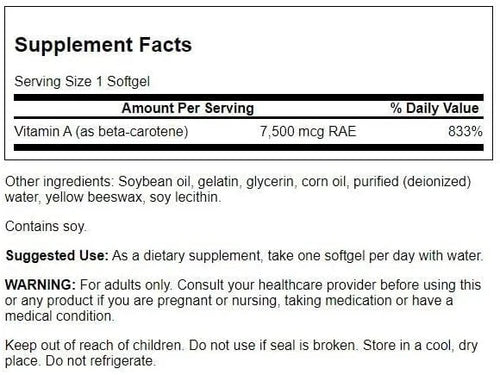 Swanson Beta-Carotene (Vitamin A) 25000 Iu (7500 mcg) 100 Sgels