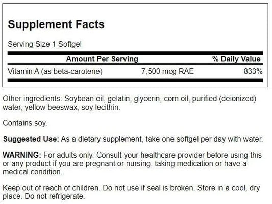 Swanson Beta-Carotene (Vitamin A) 25000 Iu (7500 mcg) 100 Sgels