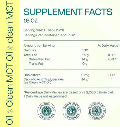 LevelUp Clean MCT Oil - 100% Caprylic C8 for Energy, Focus, Weight Management, Gut Health, Brain Superfuel - Keto Suppleme...
