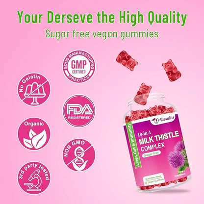 Milk Thistle Gummies 1500mg, 10-in-1 Herbal