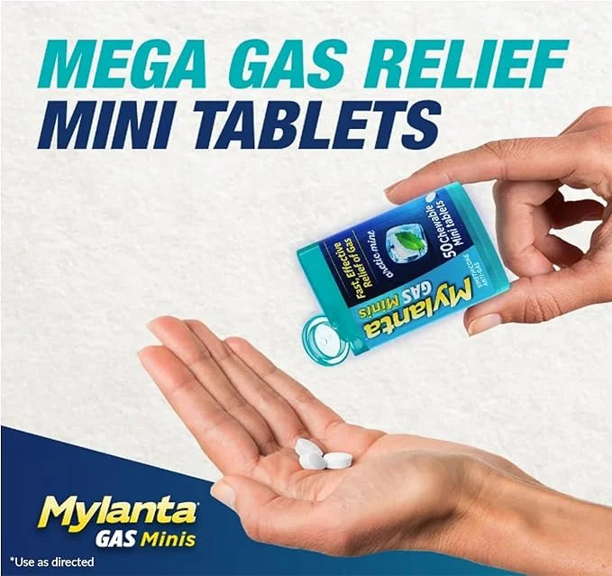 Mylanta Gas Relief Tablets, Mini-Tabs, Mint, 50 Count