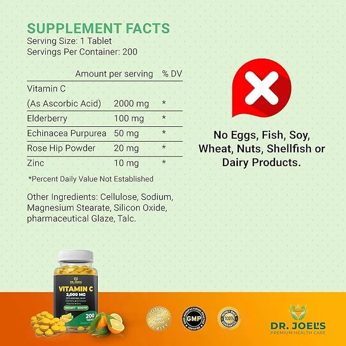 Dr. JOEL'S Immune Support Vitamin C 2000 mg 200 Tablets