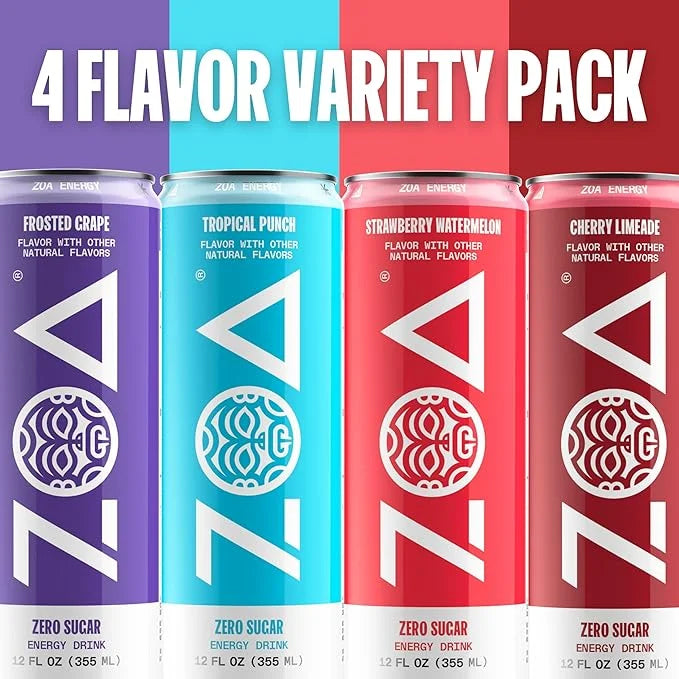 ZOA Zero Sugar Energy Drinks, Variety Pack - Sugar Free with Electrolytes, Healthy Vitamin C, Amino Acids, Essential B-Vit...