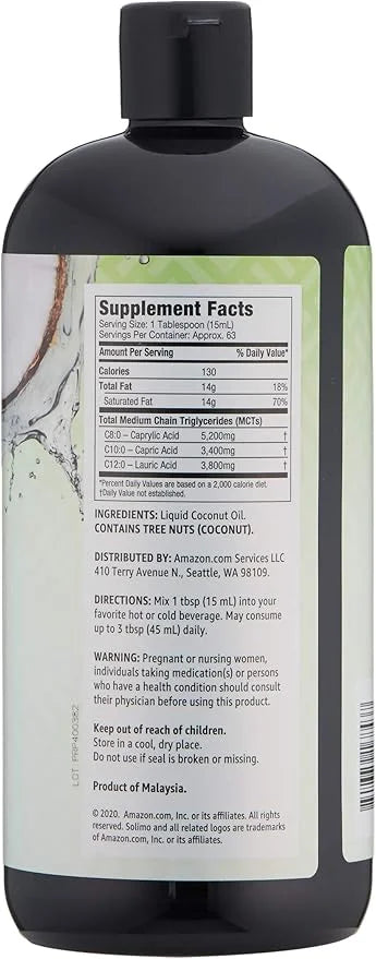 Amazon Brand - Solimo MCT Liquid Coconut Oil, Unflavored, 32 fl oz (Pack of 2) - Product Image