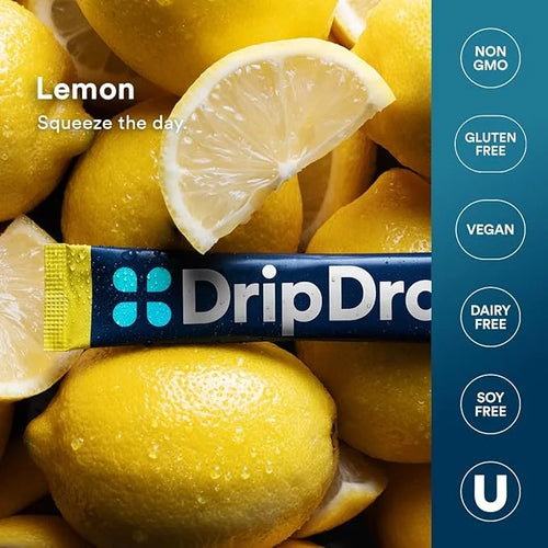 DripDrop Hydration - Lemon - Electrolyte Drink Mix Single Serve Hydration Powder Packets | Non-GMO, Gluten Free, Vegan | 3...