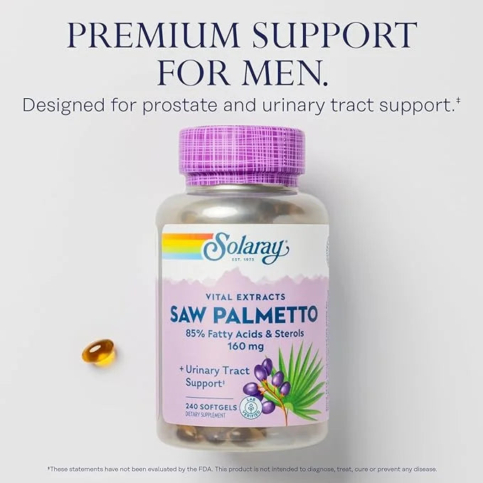 SOLARAY Saw Palmetto Extract 136 mg 60-Day Money-Back (240 Servings, 240 Softgels)