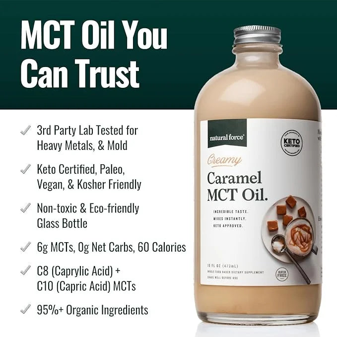 Natural Force Creamy Caramel MCT Oil – Non Dairy, Keto Certified, Emulsified MCTs for Low-Carb, Ketogenic Coffee, Smoothie...