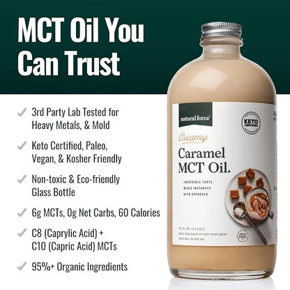 Natural Force Creamy Caramel MCT Oil – Non Dairy, Keto Certified, Emulsified MCTs for Low-Carb, Ketogenic Coffee, Smoothie...