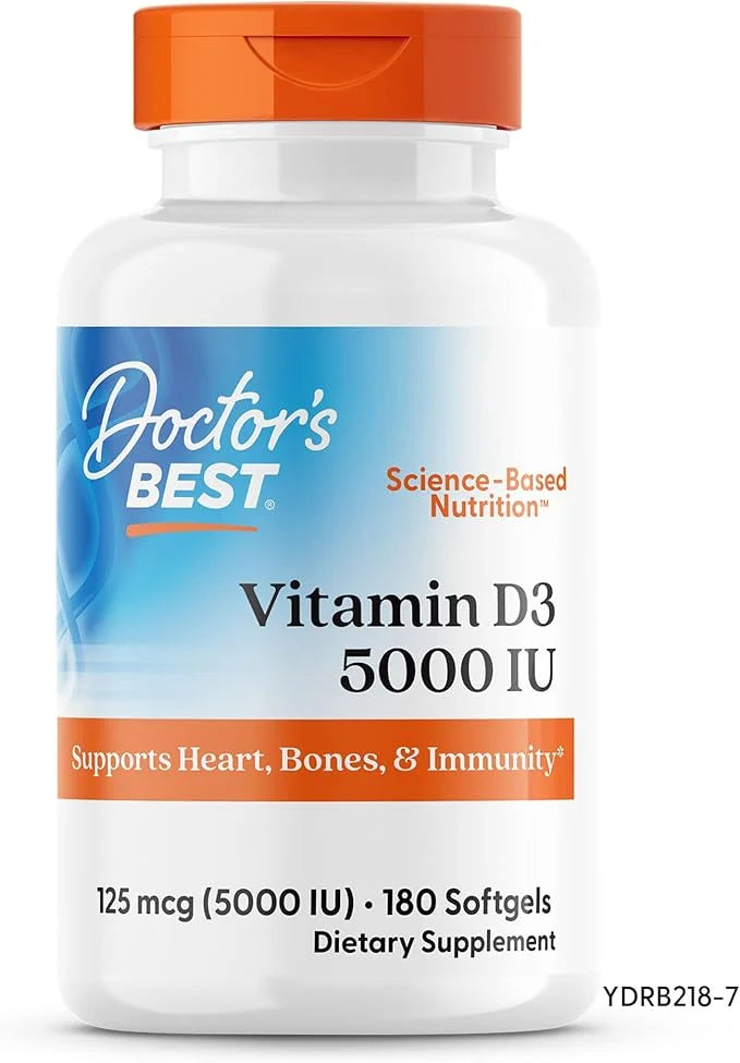 Doctor's Best Vitamin D3 5000IU, Non-GMO, 180 Count