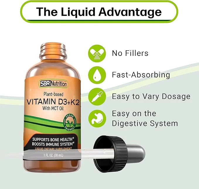 Vegan Vitamin D3 + K2 (MK-7) Liquid Drops with MCT Oil, Peppermint Flavor, Helps Support Strong Bones and Healthy Heart - ...