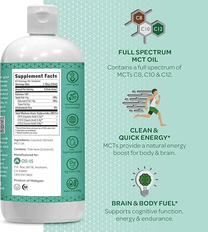 AS-IS Simply Full Spectrum MCT Oil C8, C10 & C12 | Unflavored | 100% from Non-GMO Coconuts | Perfect for Morning Coffee | ...