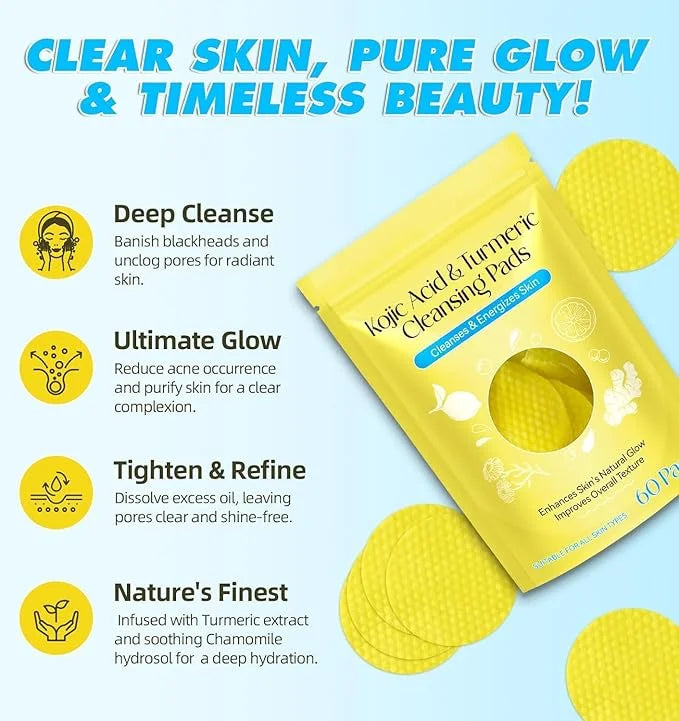 Turmeric Cleansing Pads, 60pcs Kojic Acid B5 and