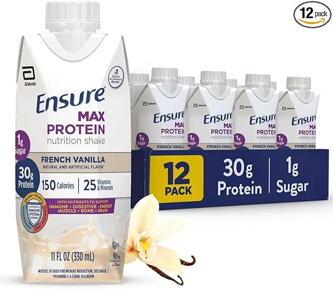 Ensure Max Protein Shake | French Vanilla | Meal Supplement Shake | Ready to Drink | 30g Protein for Muscle Building | 1g ...