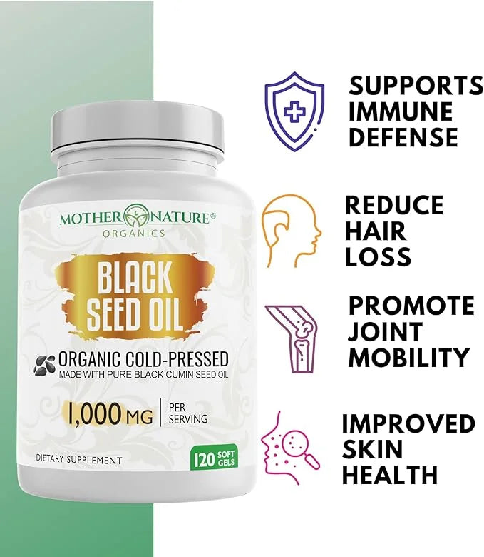 Organic High Potency Turkish Black Seed Oil Capsules, Cold Pressed, High TQ, 2 Month Supply, Non-GMO Black Cumin Nigella S...