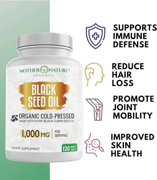 Organic High Potency Turkish Black Seed Oil Capsules, Cold Pressed, High TQ, 2 Month Supply, Non-GMO Black Cumin Nigella S...