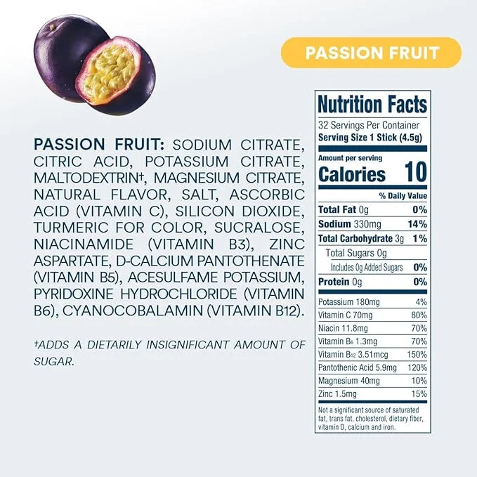 DripDrop Hydration - Zero Sugar Passion Fruit - Electrolyte Drink Mix Single Serve Powder Packets | Non-GMO, Gluten Free, ...