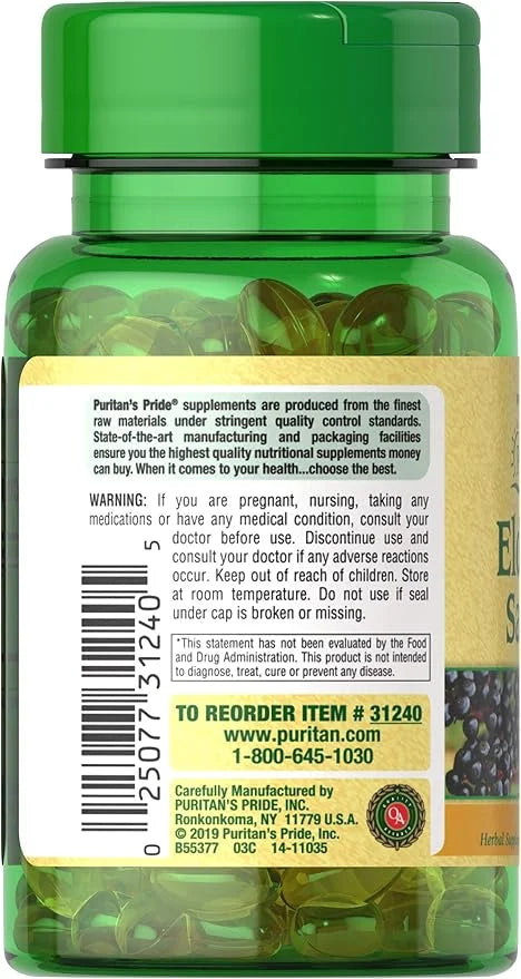 Puritan's Pride Elderberry Sambucus 1250mg, Supports 60ct (Pack 2)