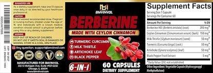 Berberine with Ceylon Cinnamon, Turmeric, Milk Thistle, Artichoke, Black Pepper - 60 Count - Pack of 1 - Product Image