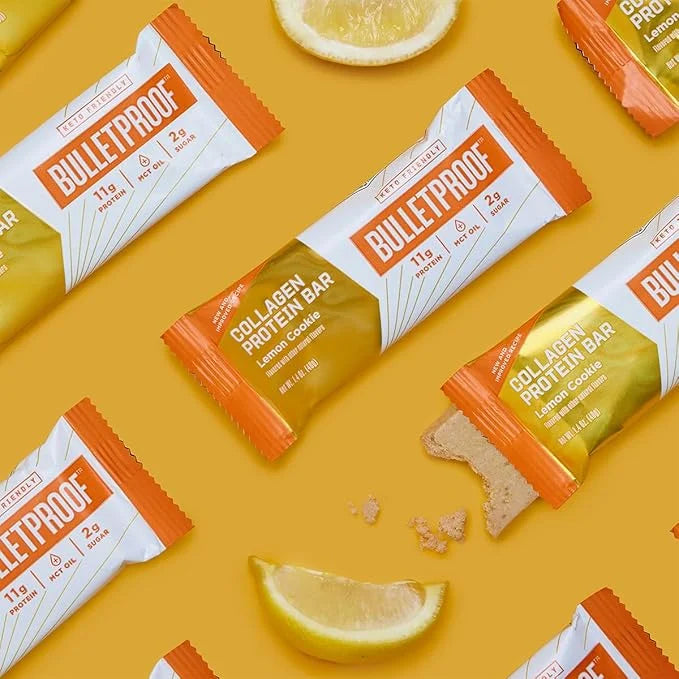 Bulletproof Lemon Cookie Collagen Protein Bars, Pack of 12, Keto-Friendly Snack with MCT Oil, Grass-fed Collagen, No Added...
