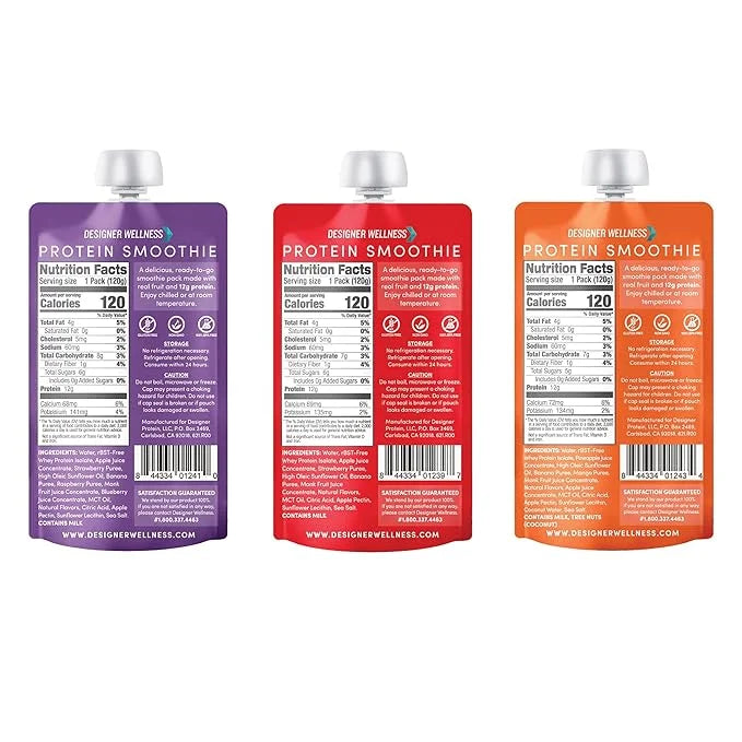 Designer Wellness Protein Smoothie, Real Fruit, 12g Protein, Low Carb, Zero Added Sugar, Gluten-Free, Non-GMO, No Artifici...