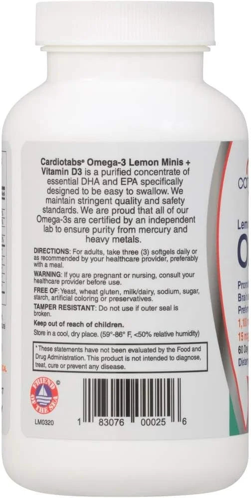 Omega 3 Lemon Minis + Vitamin D3, 1,100 1,100 mg Omega-3 in 600 IU D3, Easy-to-Swallow, Omega-3 Supplement 180 count