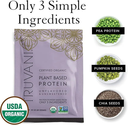 Truvani Vegan Pea Protein Powder | Unflavored | 20g Organic Plant Based Protein | 1 Serving | Keto | Gluten & Dairy Free |...