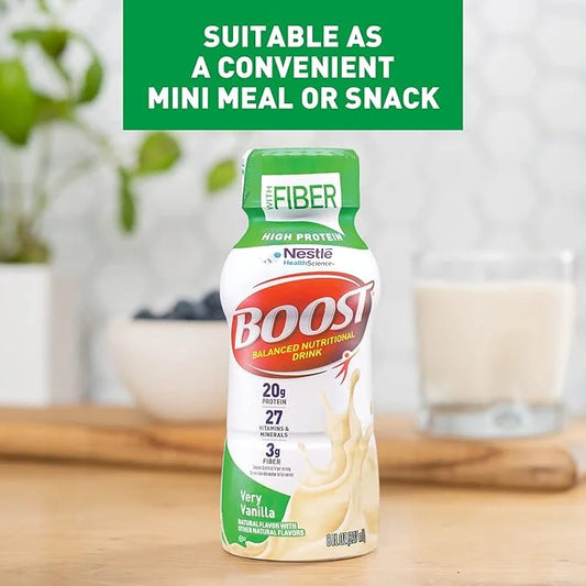 BOOST High Protein with Fiber Ready to Drink Complete Nutritional Drink, Very Vanilla, 8 fl oz Bottle, 24 Pack - Product I...