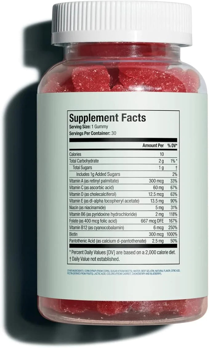 Hers Biotin Builder Gummy Vitamins with Vitamins B12 and B6, Vitamin D, Gluten Free, No Artificial Sweeteners or Flavors, ...