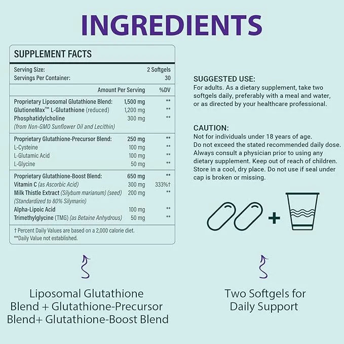 2400 MG Complex Liposomal Glutathione Softgels 1500 MG, 60 Softgels