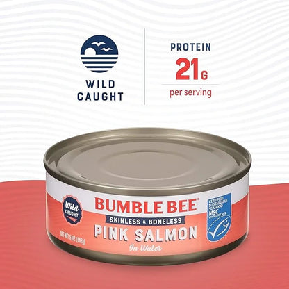 Bumble Bee Skinless & Boneless Canned Pink Salmon in Water, 5 oz Cans (Pack of 12) - Premium Wild Caught Salmon for Sandwi...