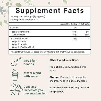 Organic Soluble Prebiotics Fiber Supplement (Inulin, 2 Pounds, 3 in 1 Fiber