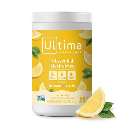 Ultima Replenisher Daily Electrolyte Powder Drink Mix – Lemonade, 90 Servings – Hydration Powder with 6 Key Electrolytes a...