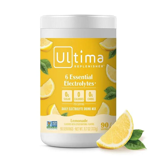 Ultima Replenisher Daily Electrolyte Powder Drink Mix – Lemonade, 90 Servings – Hydration Powder with 6 Key Electrolytes a...