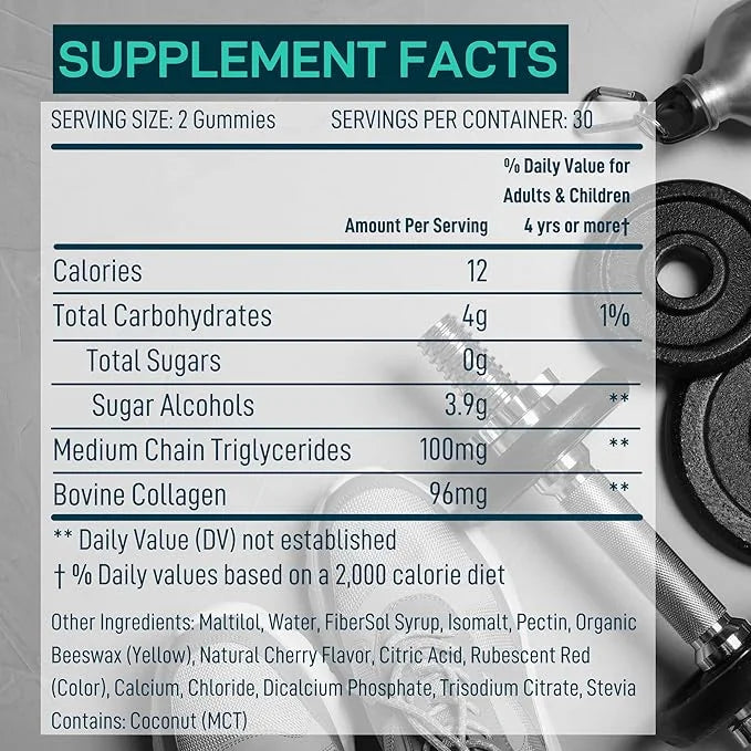 MCT Oil Keto Gummies Collagen Metabolism Booster - Pre Workout Gummy Energy Chews Keto Candy - Physical and Mental Energy,...