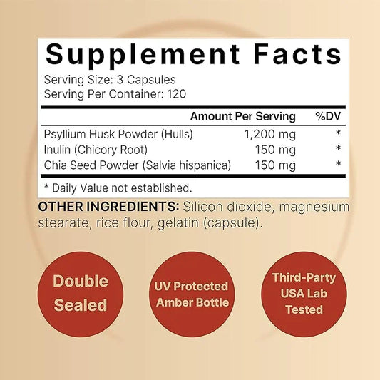 NatureBell Psyllium Husk Capsules 1500mg Per 360 Count,