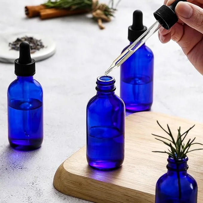 AOZITA 4 Pack, 2 oz Dropper Bottles with 1 Funnel & 4 Labels - 60ml Thick Dark Blue Glass Tincture Bottles with Eye Droppe...