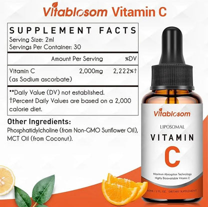 Liposomal Vitamin C 2000mg Liquid for Adults, High Absorption VIT C, Maximize Vitamin C, for Immune System & Antioxidant, ...