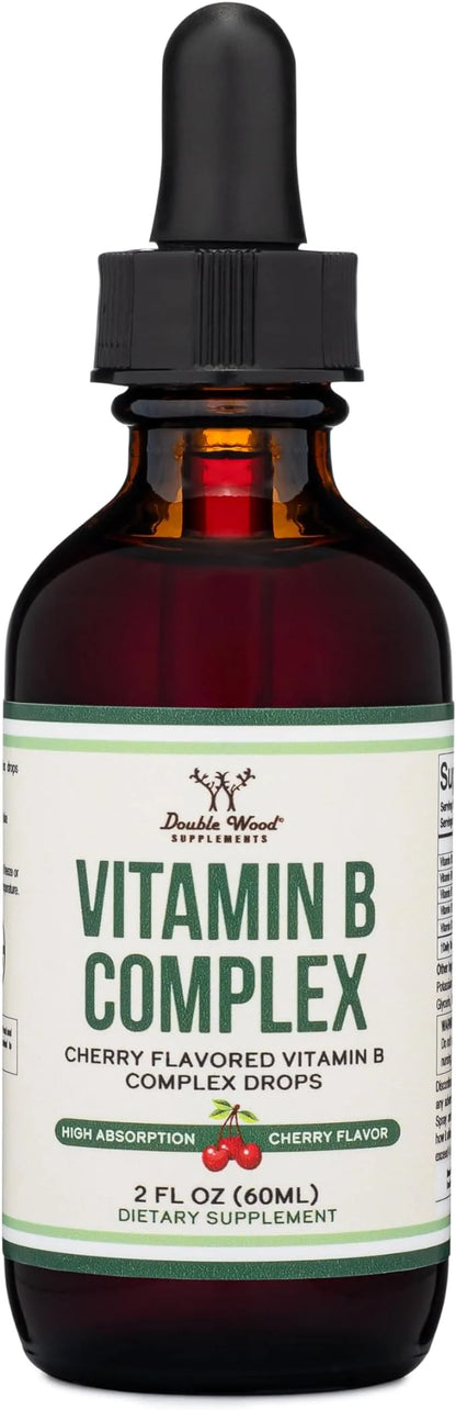 Double Wood Supplements Liquid Vitamin B Complex 2 Month B3, B6, B6, B7 B7 (Biotin), B9, and B12 - 2 FL