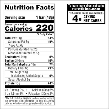 Atkins Peanut Butter Granola Protein Meal Bar, High Fiber, 16g Protein, 1g Sugar, 4g Net Carb, Meal Replacement, Keto Frie...